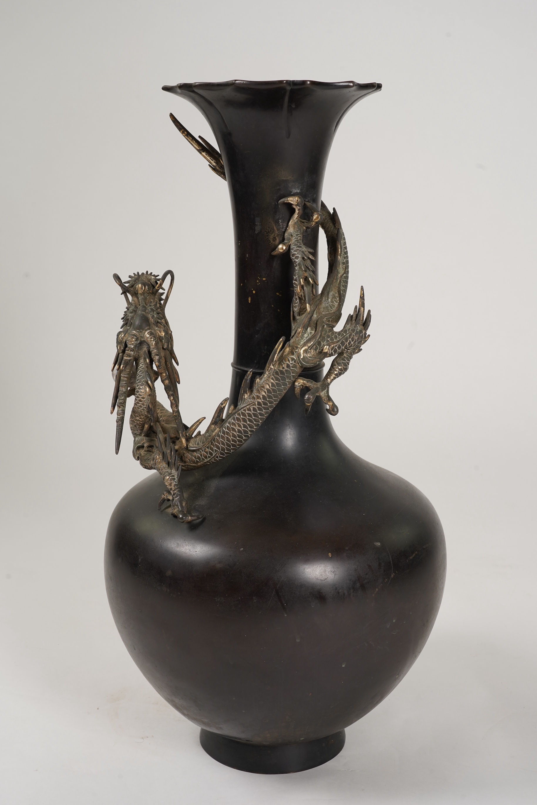 A massive Japanese bronze ‘dragon’ bottle vase, Meiji period